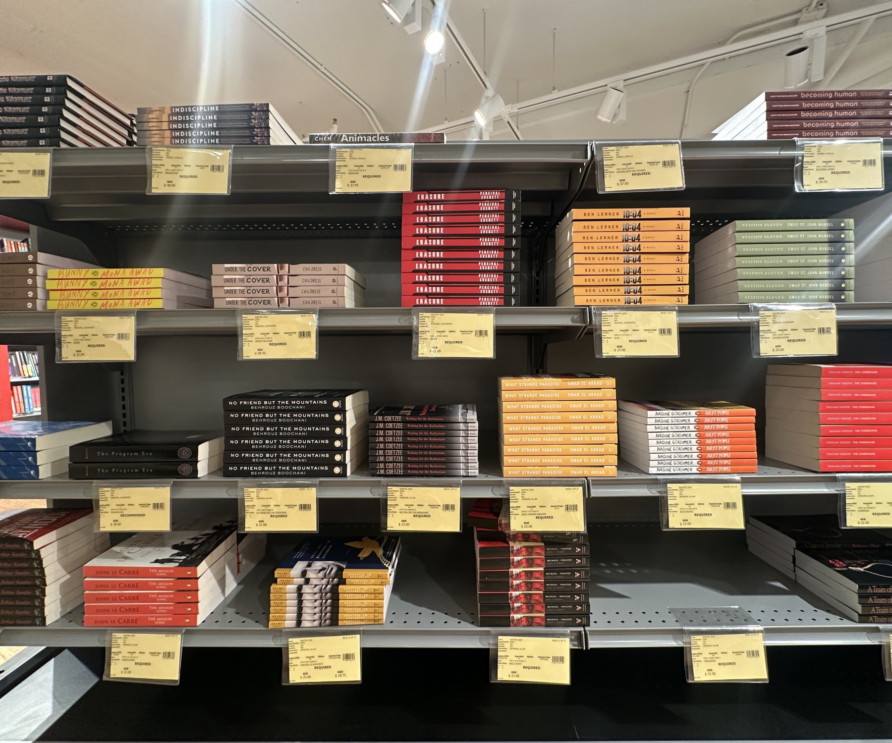 Books shelves stacked with textbooks
