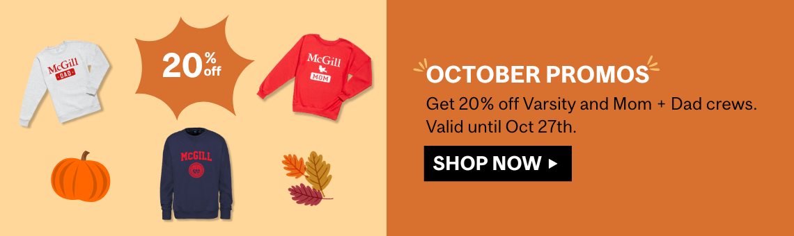 Get 20% off Varsity and Mom + Dad crews Valid until Oct 27th.