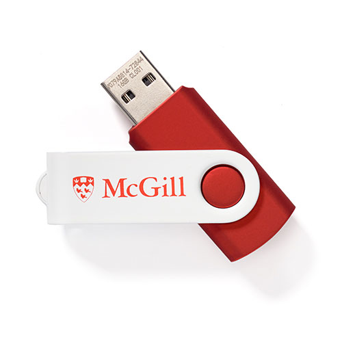 Plug and play the McGill way. Store important assignments and files on our 64GB USB key, which proudly sports the University's logo. Comes in a plastic box.