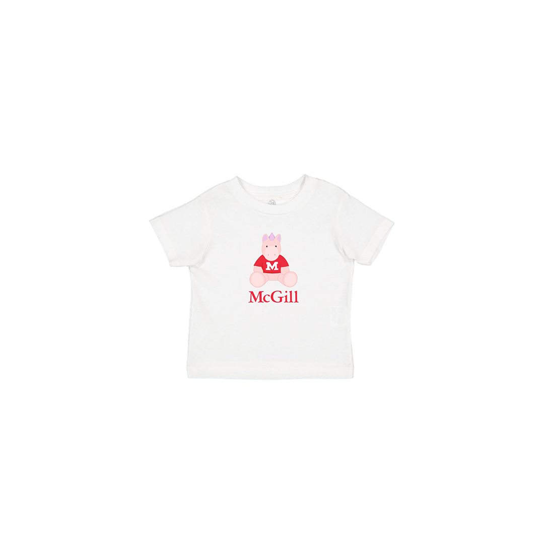 INFANT – This cute crew neck t-shirt for babies has short sleeves and a ribbed collar. Worn layered or alone, is it soft yet durable. Includes an adorable cartoon unicorn and the McGill wordmark. An ideal gift for new parents. 