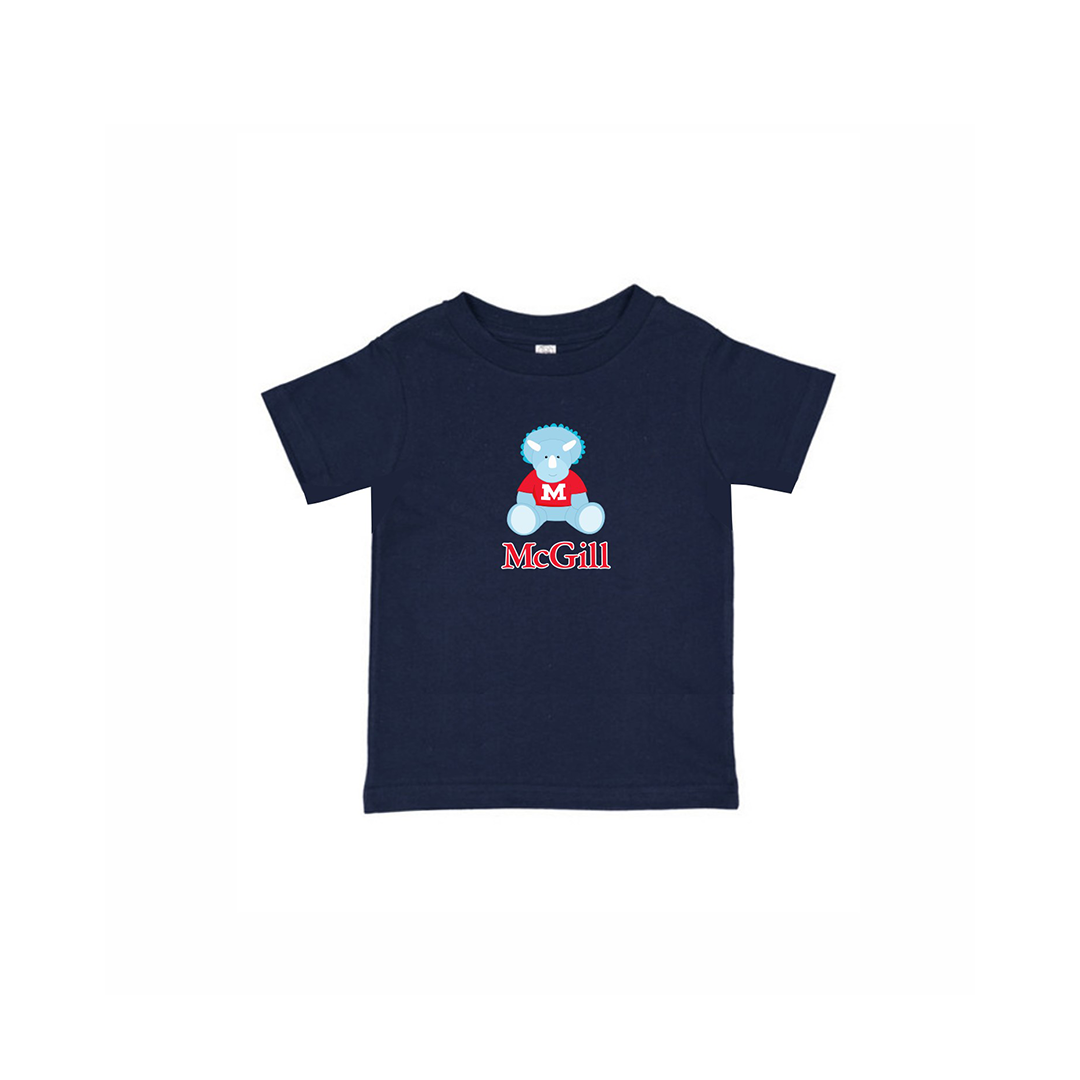 TODDLER – This cute crew neck t-shirt for toddlers has short sleeves and a ribbed collar. Worn layered or alone, is it soft yet durable. Includes an adorable cartoon triceratops and the McGill wordmark.  A cute gift idea for your favourite little one.