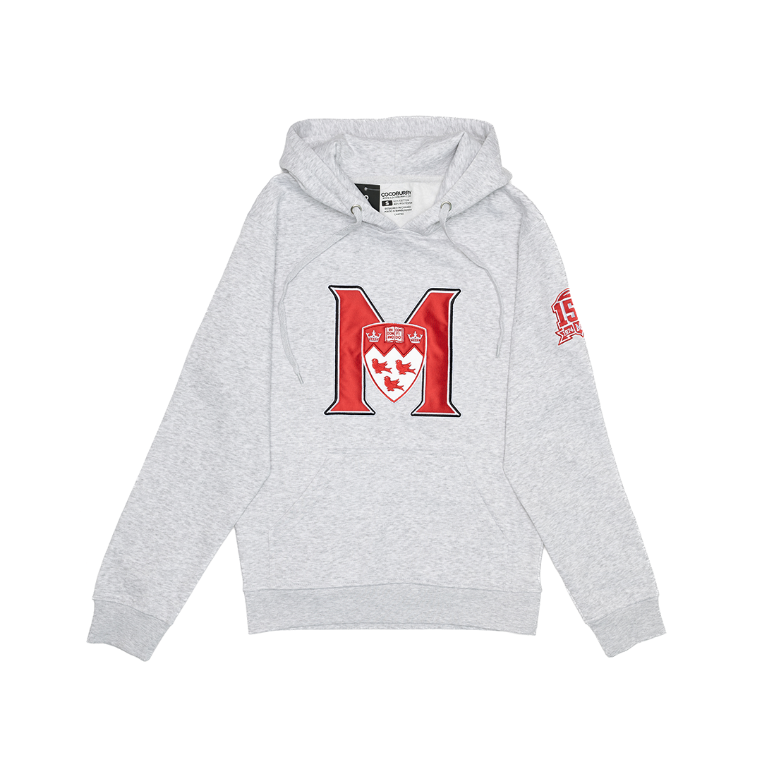 UNISEX - Celebrate the first ever intercollegiate game of rugby style football in North America and the McGill Redbirds 150 years of history against the Harvard Crimson. This lightweight hoodie features the commemorative 150th anniversary logo on the chest and the McGill Athletics logo on the arm