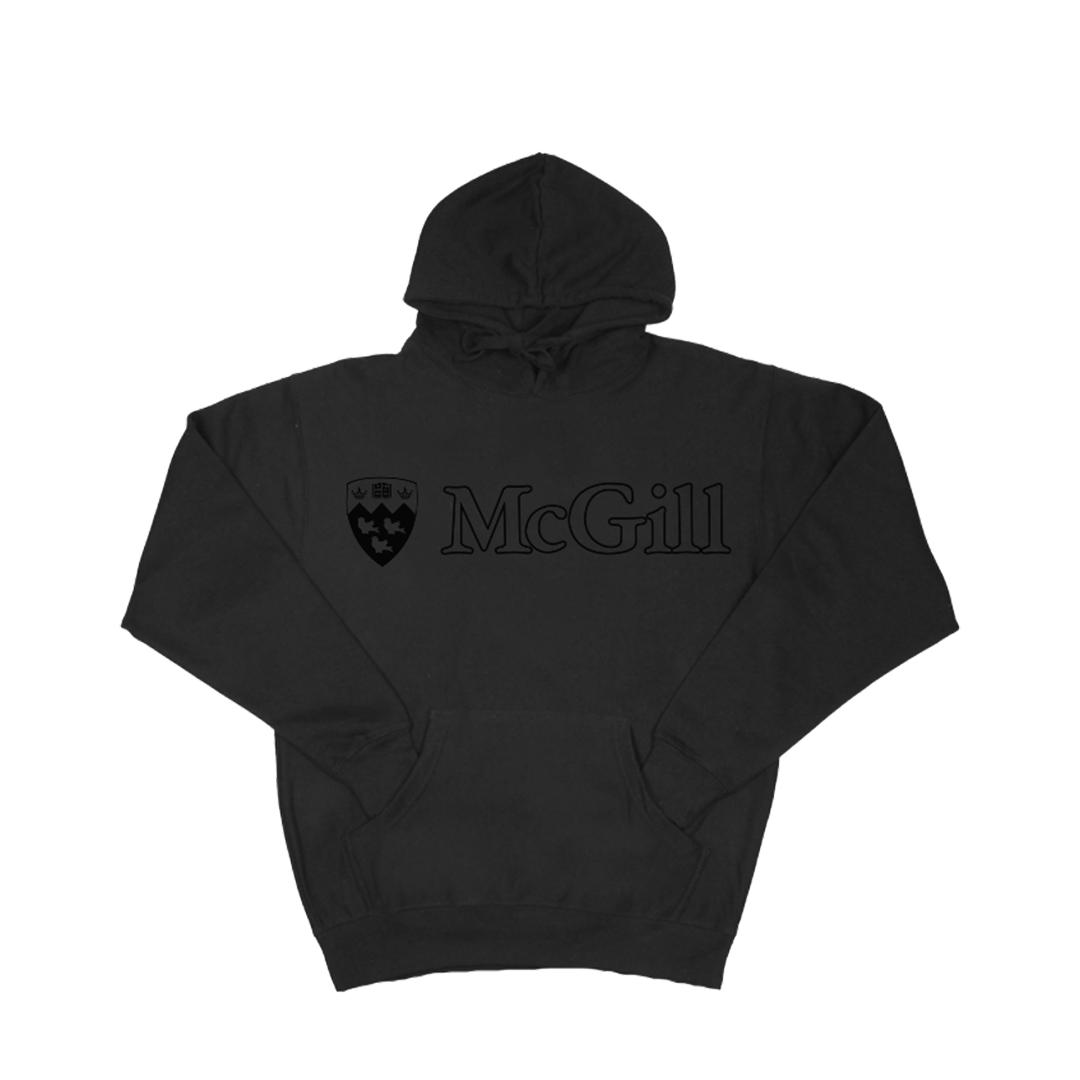 UNISEX - A new take on the Classic Hoodie. This unisex pullover hoodie is made from peached fleece and features a lined hood with drawstring, front pouch pocket, rib cuffs and waistband. Complete with a tonal chenille & embroidered McGill logo up front