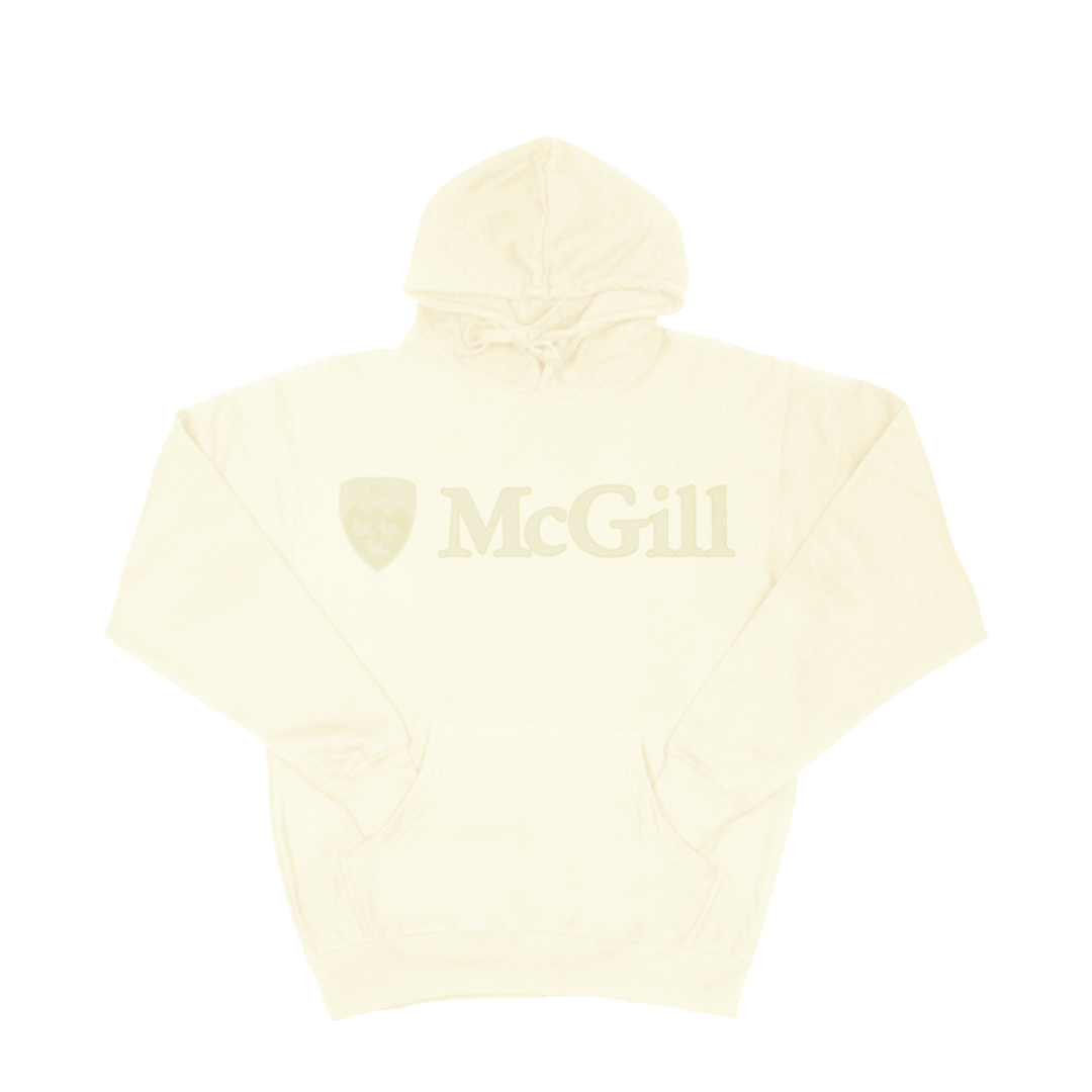 UNISEX - A new take on the Classic Hoodie. This unisex pullover hoodie is made from peached fleece and features a lined hood with drawstring, front pouch pocket, rib cuffs and waistband. Complete with a tonal chenille & embroidered McGill logo up front