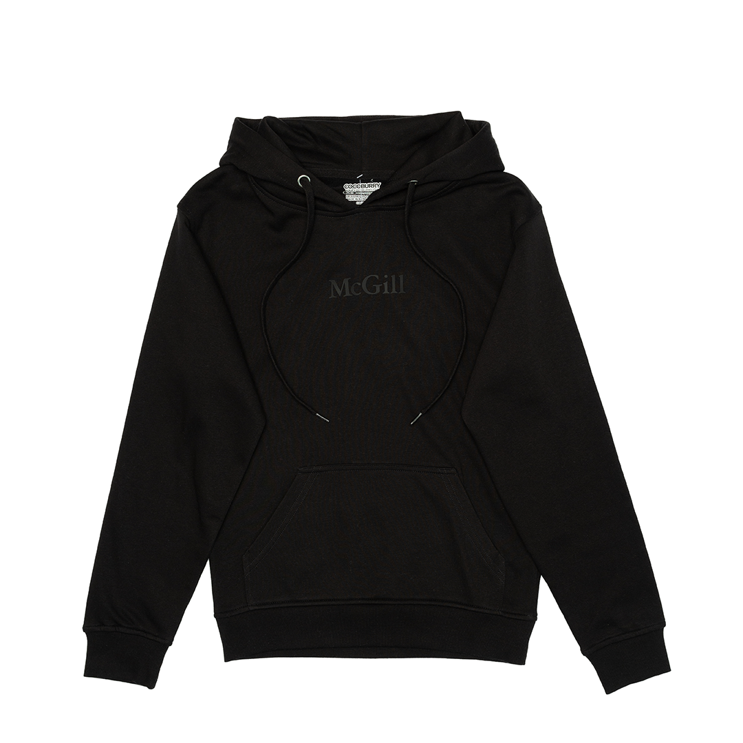  This classic fit pullover hoodie features a relaxed, comfortable silhouette that is neither too tight nor too loose. It offers ample room for layering without being baggy, making it ideal for everyday wear. The double fleece-lined hood is perfect for chilly weather. With ribbed cuffs and waistband, it features the McGill wordmark done in a tone-on-tone rubber print on the centre of the hoodie.