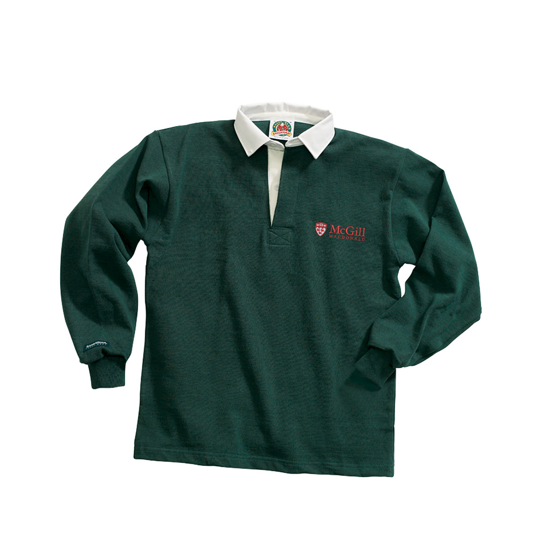 - This traditional design features a single colour, perfect for an understated casual and sporty appearance. These shirts are sewn from 12oz knit cotton and made to authentic game-day specifications. Embroidered with the McGill Mac Campus logo on the left chest, they feature a traditional white collar and placket as well as stretch cuffs.