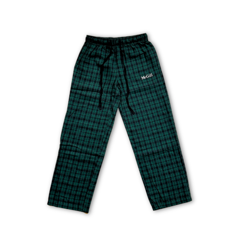 UNISEX -  Soft and cozy flannel pyjama pants perfect for lounging or sleeping or whenever hard pants are a hard no. These pants feature a relaxed fit with an elastic waistband and drawstring, as well as the McGill logo on the left hip.