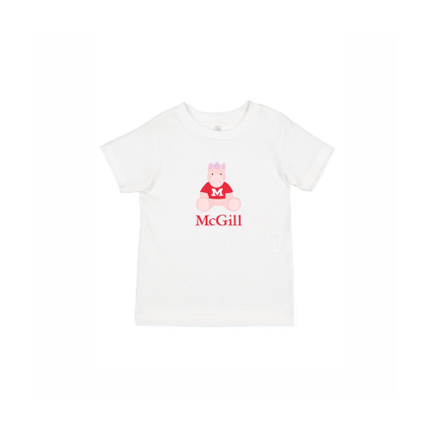 TODDLER – This cute crew neck t-shirt for toddlers has short sleeves and a ribbed collar. Worn layered or alone, is it soft yet durable. Includes an adorable cartoon unicorn and the McGill wordmark.  A cute gift idea for your favourite little one.