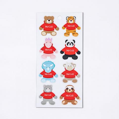 Add some cuteness to your day! Inspired by our McGill Cuddle Buddies, the McGill Animal Sticker Pack includes eight 3M matte vinyl stickers to adorn your laptop, notebooks, phone, water bottle or car. The adhesive is strong enough for a permanent stick but can be removed without leaving a residue behind.