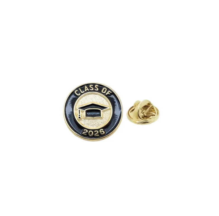 Class of 2026 lapel pin with gold and black enamel design featuring graduation cap icon and “Class of 2026” text.