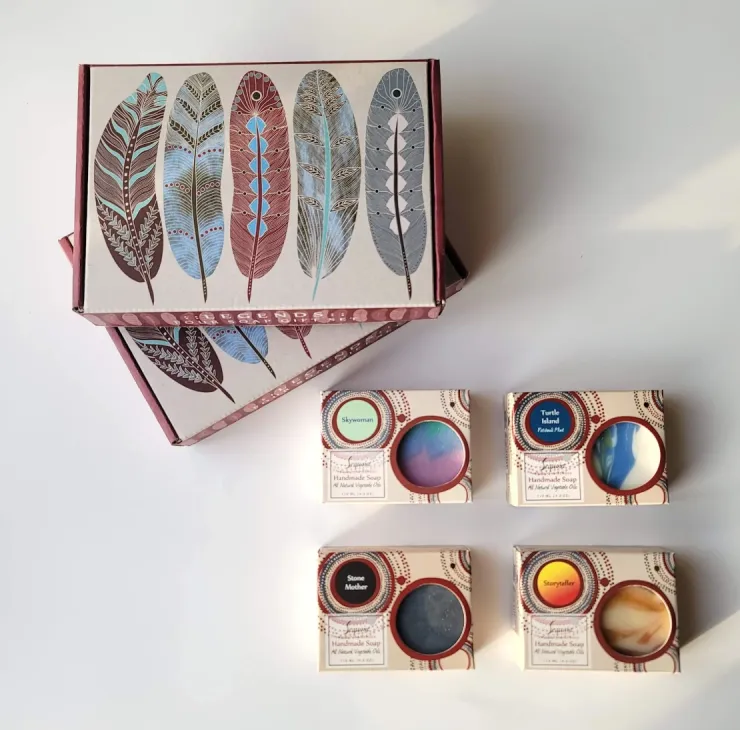 Sequoia Legends Four handmade soap gift set featuring four natural oil soaps in decorative gift box.