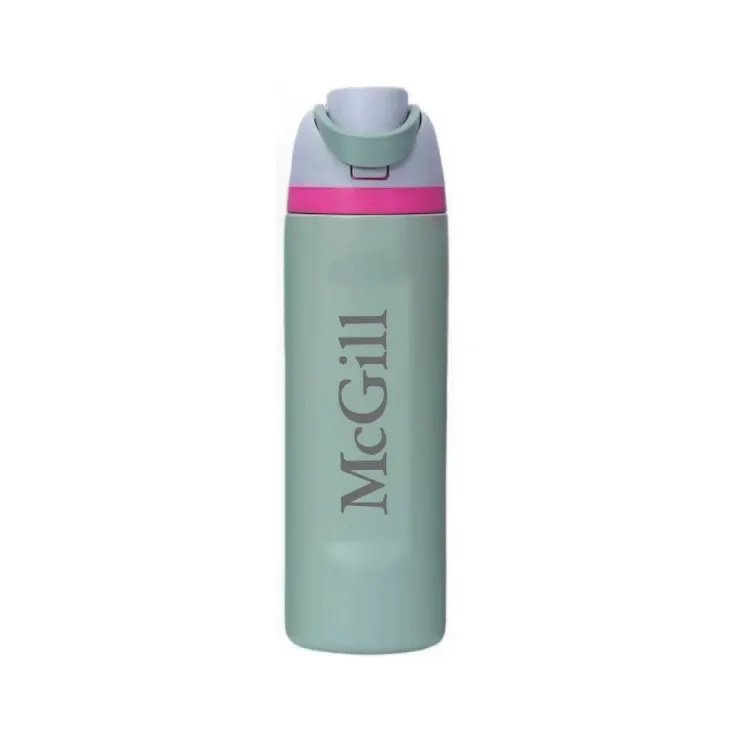 Light Green McGill insulated water bottle with flip-top lid and McGill wordmark.