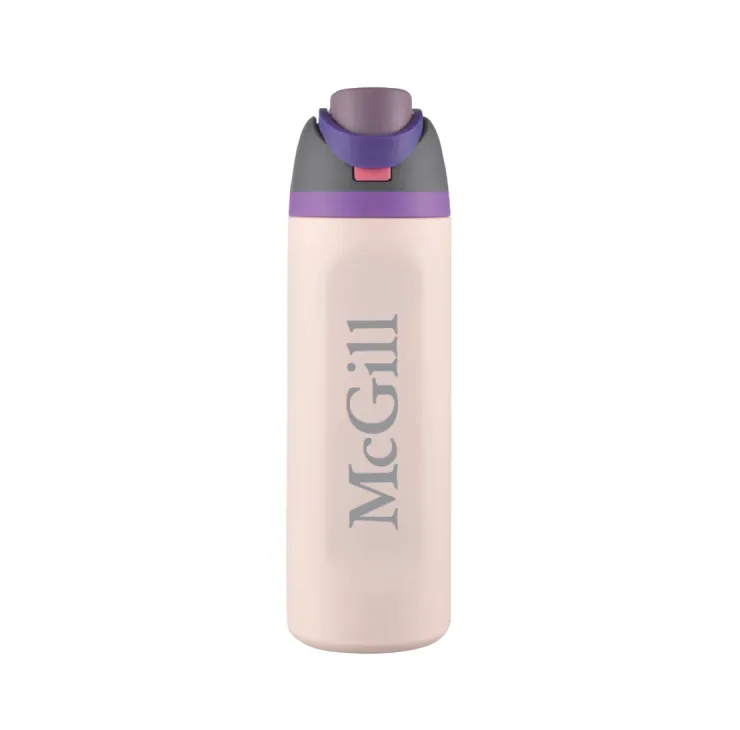 Light Pink McGill insulated water bottle with flip-top lid and McGill wordmark.