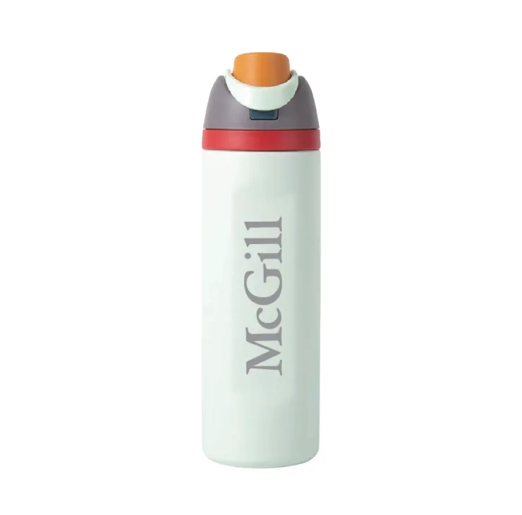 Mint Green McGill insulated water bottle with flip-top lid and McGill wordmark.