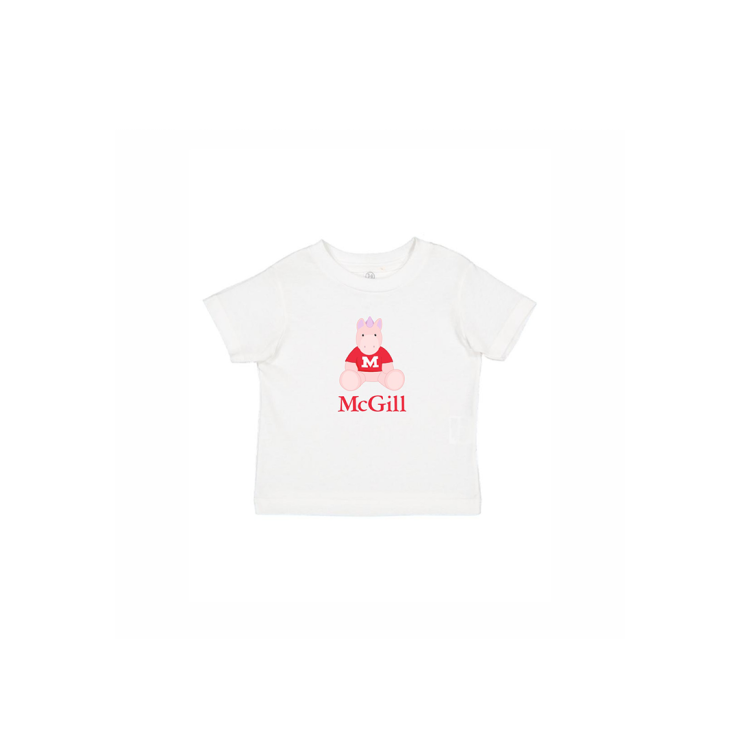 INFANT – This cute crew neck t-shirt for babies has short sleeves and a ribbed collar. Worn layered or alone, is it soft yet durable. Includes an adorable cartoon unicorn and the McGill wordmark. An ideal gift for new parents. 