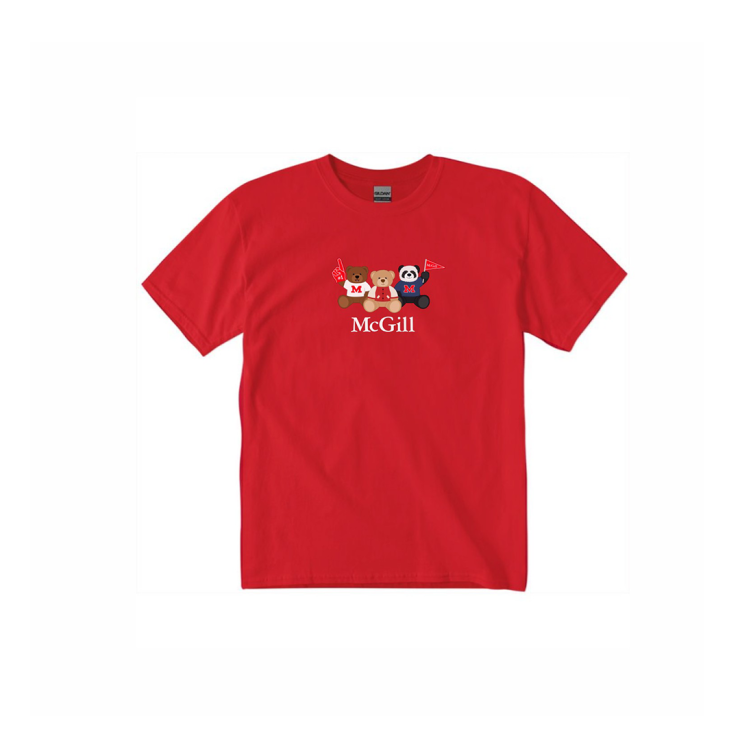 YOUTH – This cute crew neck t-shirt for kids has short sleeves and a ribbed collar. Worn layered or alone, it provides the perfect fit and a soft feel for everyday wear. Includes an adorable three bear design featuring the McGill wordmark. Perfect for the cutie in your life.