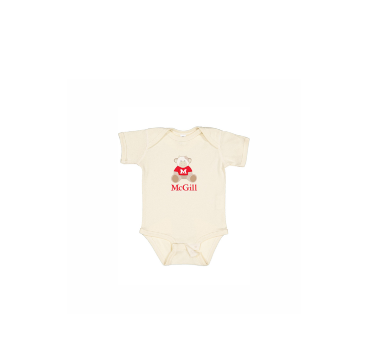 INFANT - Get them into the McGill state of mind early! This one-piece short sleeve bodysuit features lap shoulders and a 3-snap closure for those quick and easy outfit changes. Includes an adorable cartoon cow and the McGill wordmark.  An ideal gift for new parents.