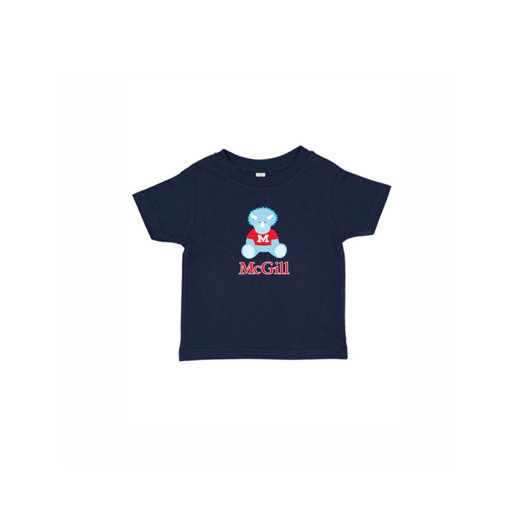 INFANT – This cute crew neck t-shirt for babies has short sleeves and a ribbed collar. Worn layered or alone, is it soft yet durable. Includes an adorable cartoon triceratops and the McGill wordmark.  An ideal gift for new parents.