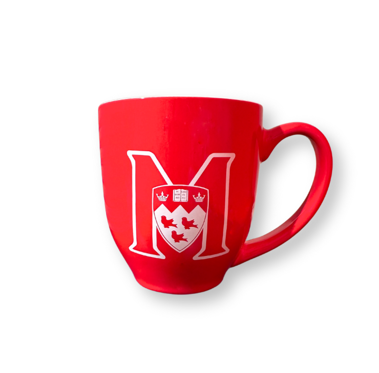 Take a sip and show your support for all things McGill Athletics! This large ceramic mug holds 16oz and has a red exterior with white interior. Features the McGill Athletics logo on the front and back. Dishwasher and microwave safe
