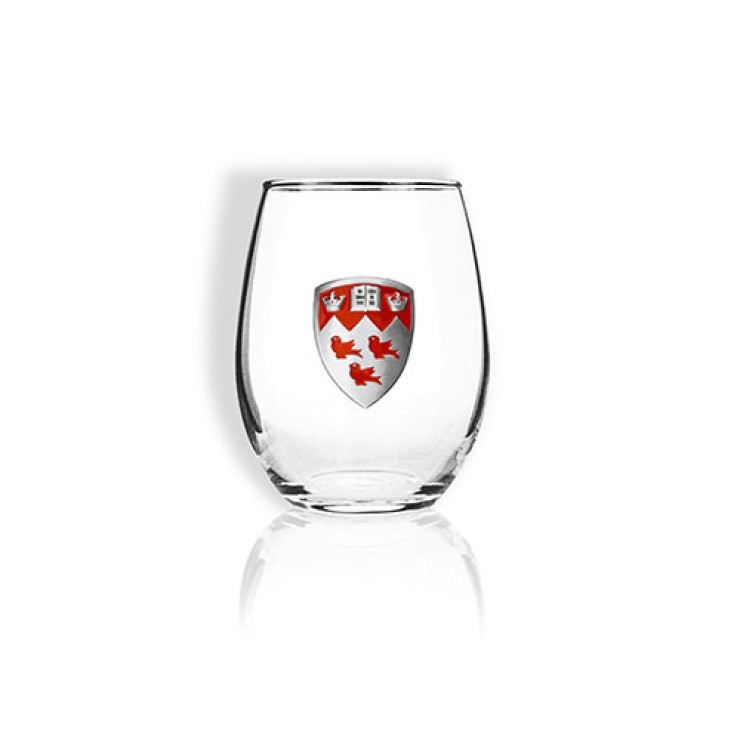 McGill Stemless Wine Glass with Pewter Crest