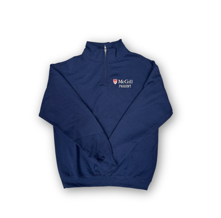 UNISEX - Cozy up with this McGill Parent 1/4-zip fleece. Not only is it pill-resistant it also features rib cuffs, a ribbed waistband, and a premium embroidered McGill Parent logo on the left chest.