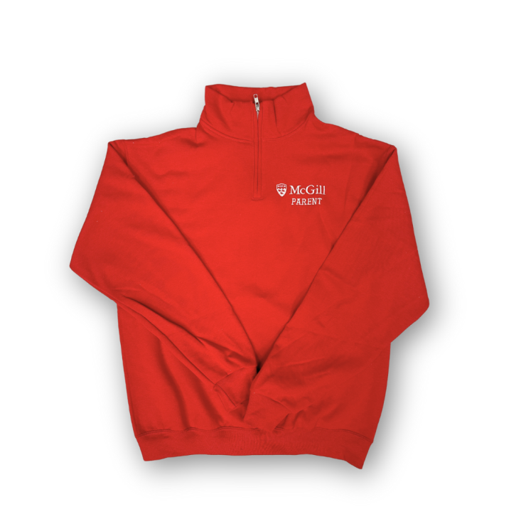 UNISEX - Cozy up with this McGill Parent 1/4-zip fleece. Not only is it pill-resistant it also features rib cuffs, a ribbed waistband, and a premium embroidered McGill Parent logo on the left chest.