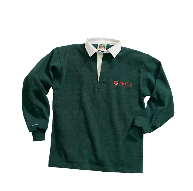 - This traditional design features a single colour, perfect for an understated casual and sporty appearance. These shirts are sewn from 12oz knit cotton and made to authentic game-day specifications. Embroidered with the McGill Mac Campus logo on the left chest, they feature a traditional white collar and placket as well as stretch cuffs.