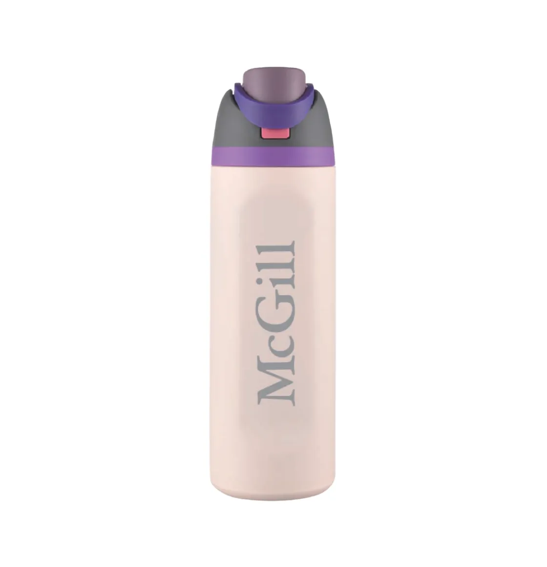 Light Pink McGill insulated water bottle with flip-top lid and McGill wordmark.