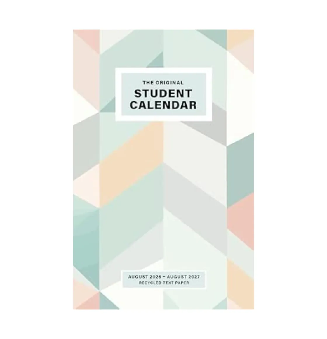 Spiral-bound student calendar with a geometric pastel cover design, set against a stone surface with blurred foliage in the background. The calendar is titled 'The Original Student Calendar' for McGill University, covering dates from August 2026 to August 2027