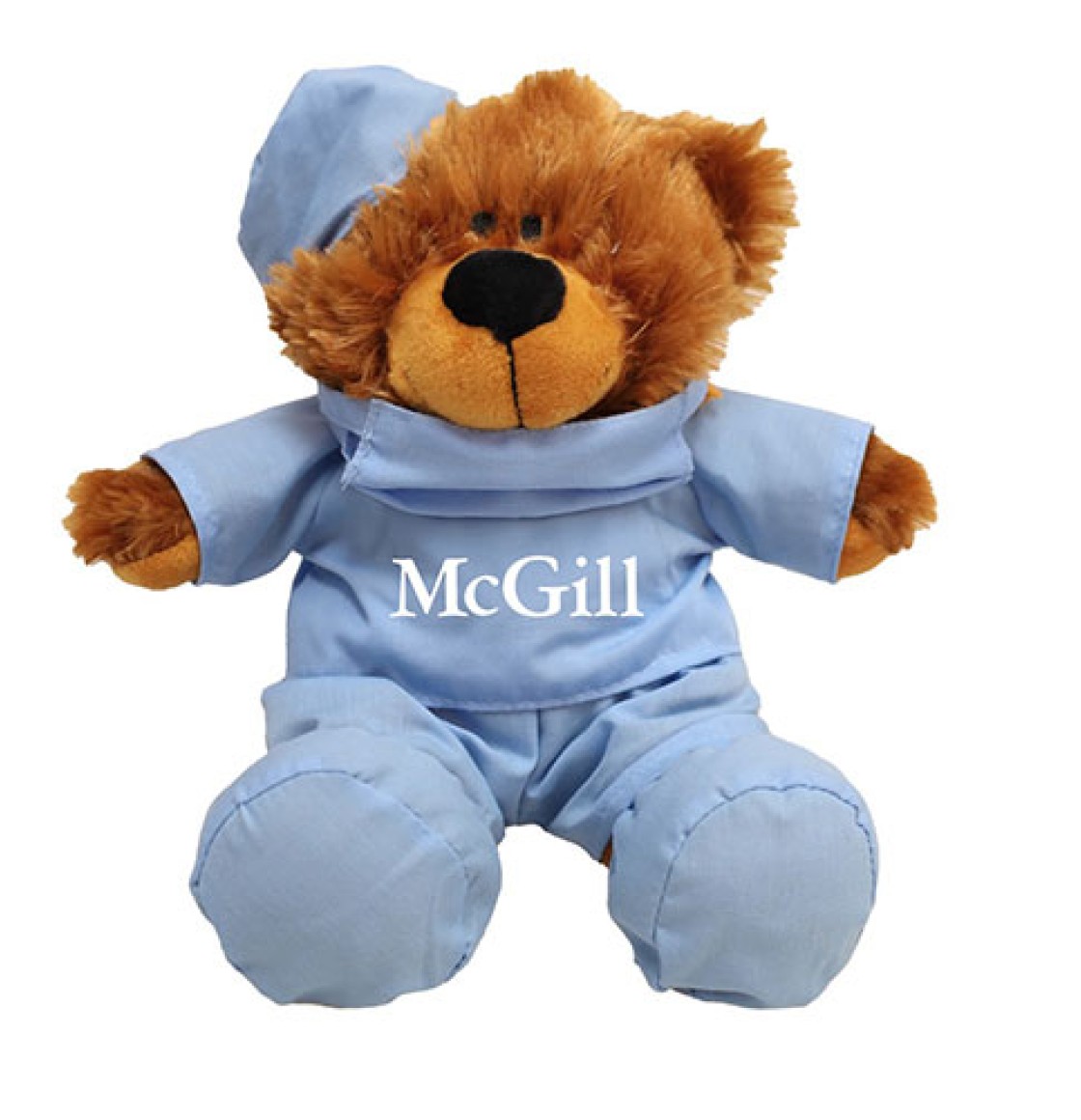 9” high, this Scrub Bear comes dressed in blue scrubs complete with a hat and mask and imprinted with the McGill logo.