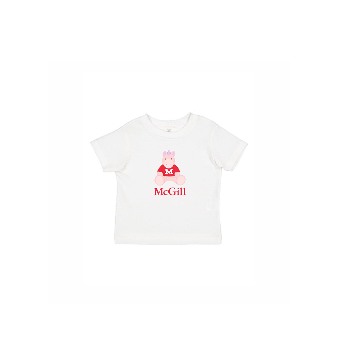 INFANT – This cute crew neck t-shirt for babies has short sleeves and a ribbed collar. Worn layered or alone, is it soft yet durable. Includes an adorable cartoon unicorn and the McGill wordmark. An ideal gift for new parents. 