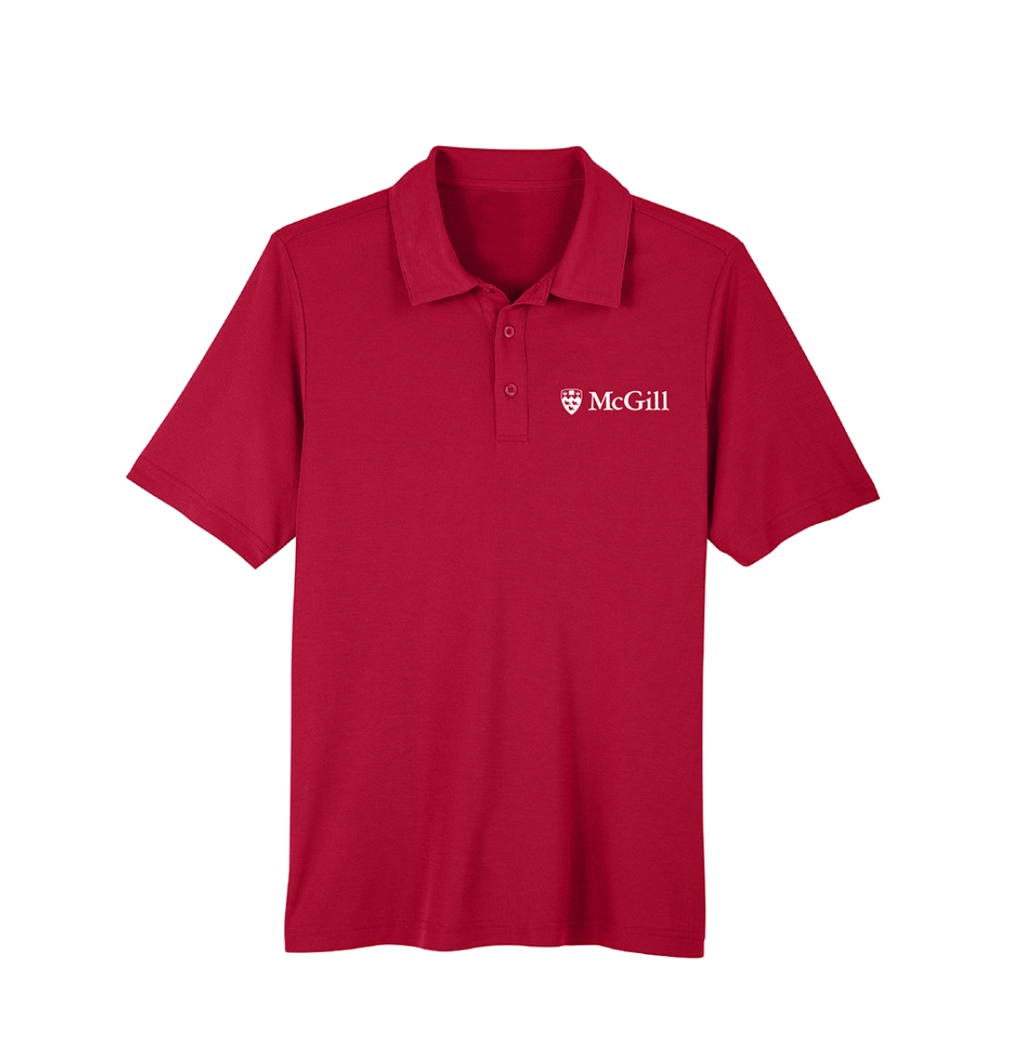 UNISEX – A classic polo shirt perfect for the golf course or everyday wear. This style combines a soft, cotton-feel performance fabric with moisture wicking and antimicrobial properties. Features dyed to match buttons and built in collar stays, as well as side vents for increased breathability. Complete with an embroidered left chest McGill logo