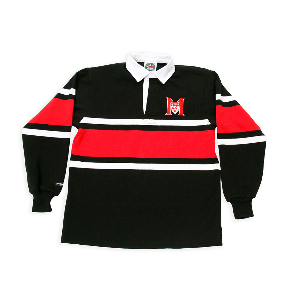 This tri-colour design, also known as The Rugby Stripe, offer a vintage ivy league look and feel. These shirts are sewn from 12oz knit cotton and made to authentic game-day specifications. Embroidered with the McGill Athletics logo on the left chest, it features a traditional white collar and placket as well as stretch cuffs.