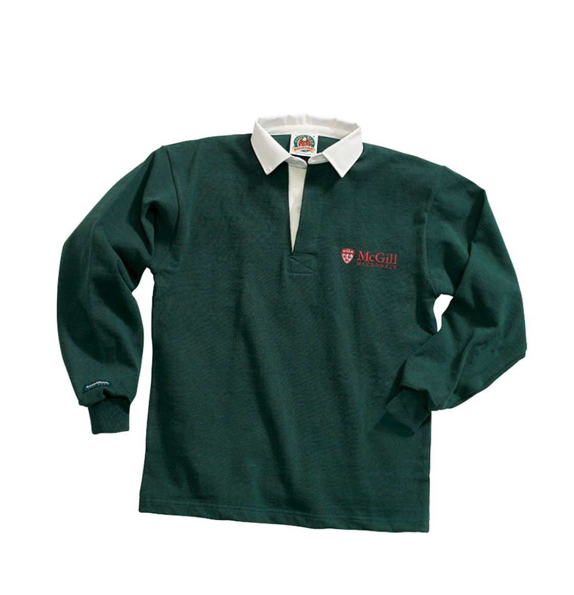 - This traditional design features a single colour, perfect for an understated casual and sporty appearance. These shirts are sewn from 12oz knit cotton and made to authentic game-day specifications. Embroidered with the McGill Mac Campus logo on the left chest, they feature a traditional white collar and placket as well as stretch cuffs.